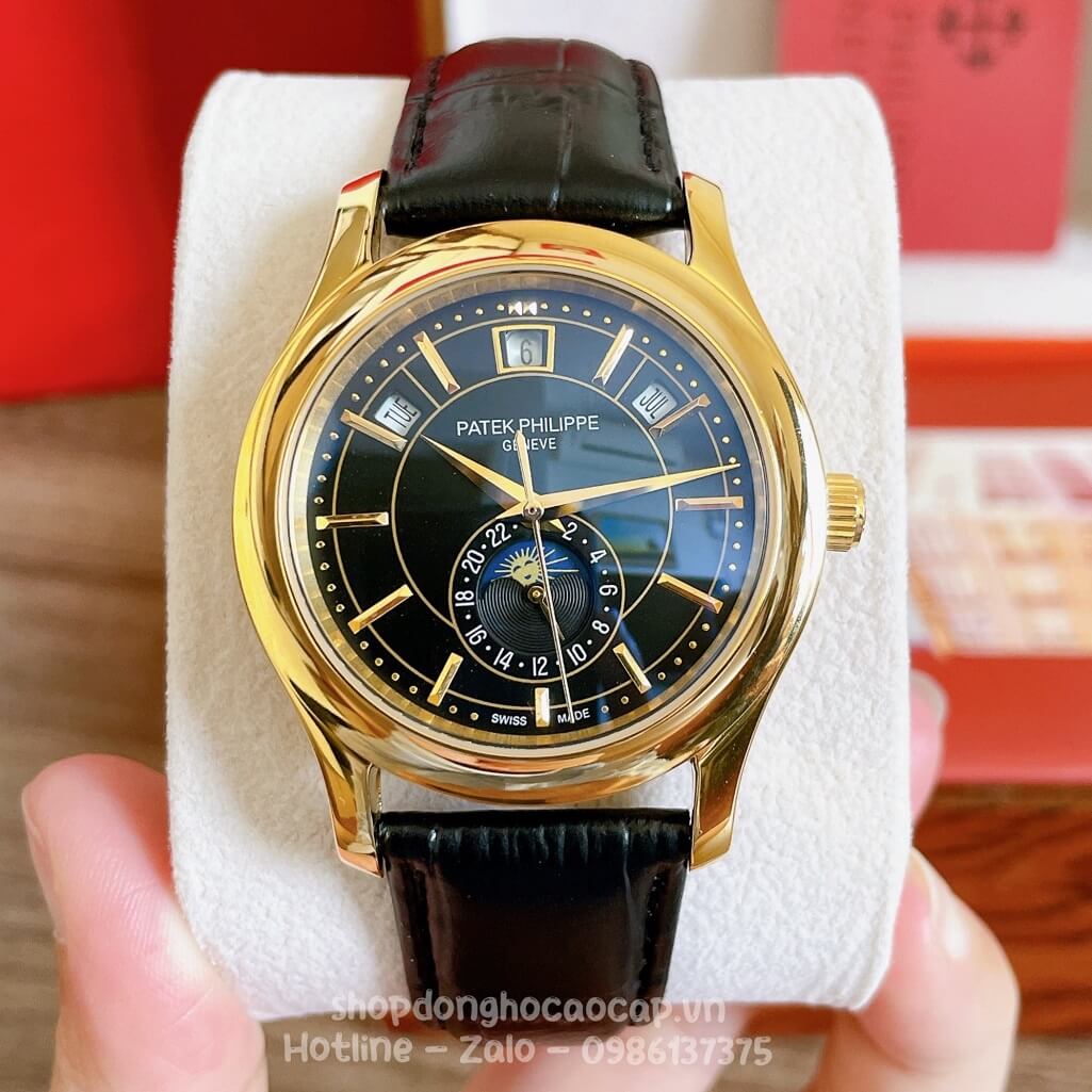 Đồng Hồ Patek Philippe Nam Cơ Tự Động Dây Da Đen Mặt Đen Vỏ Gold 40mm