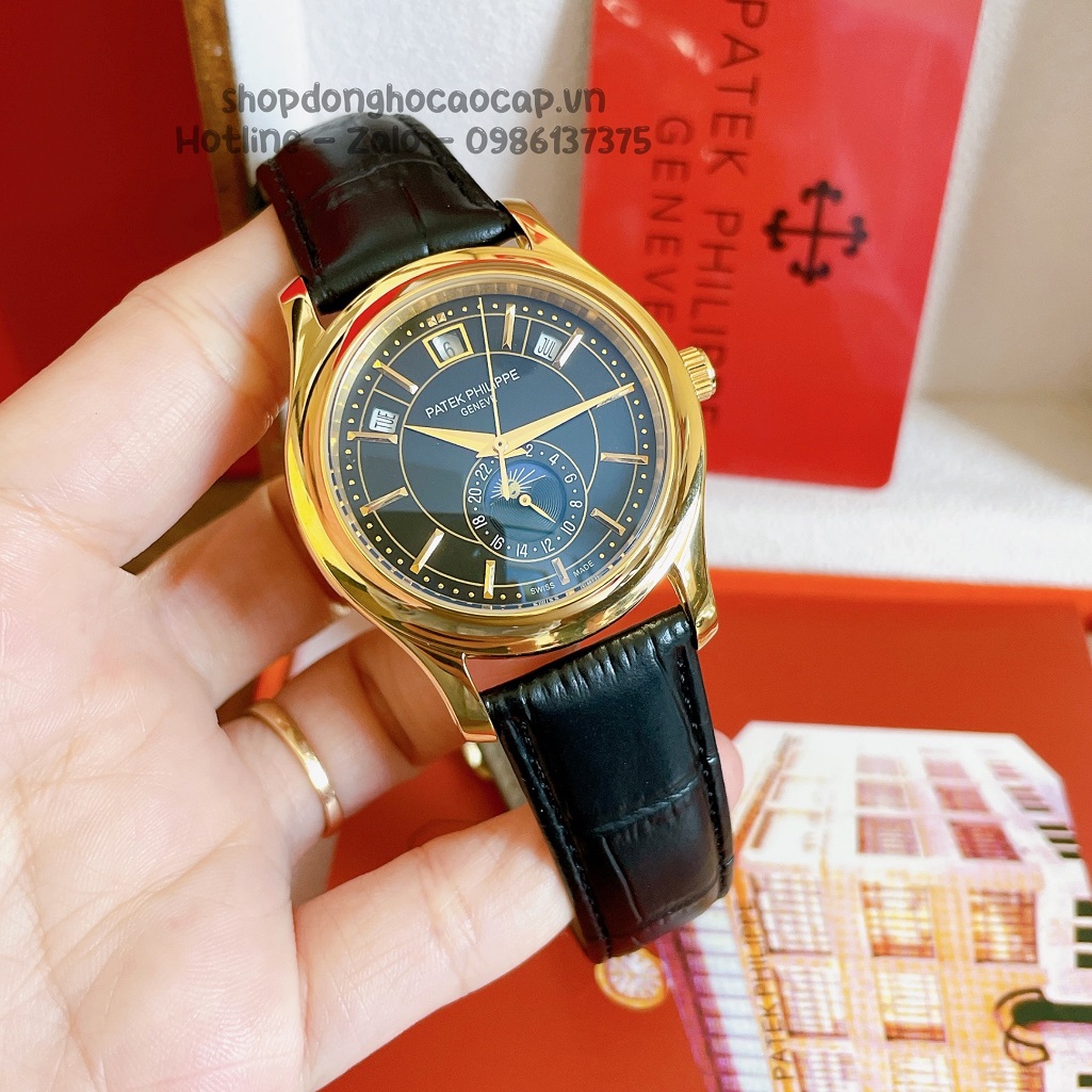 Đồng Hồ Patek Philippe Nam Cơ Tự Động Dây Da Đen Mặt Đen Vỏ Gold 40mm