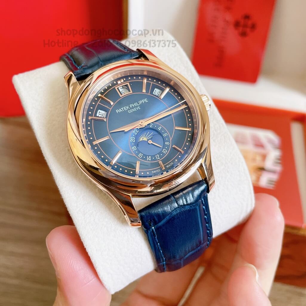 Đồng Hồ Patek Philippe Nam Cơ Tự Động Dây Da Xanh Vỏ Rose 40mm