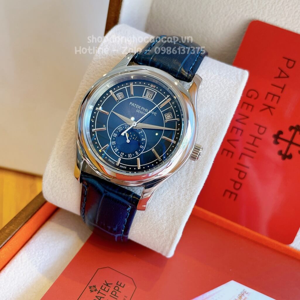 Đồng Hồ Patek Philippe Nam Cơ Tự Động Dây Da Xanh Vỏ Silver 40mm