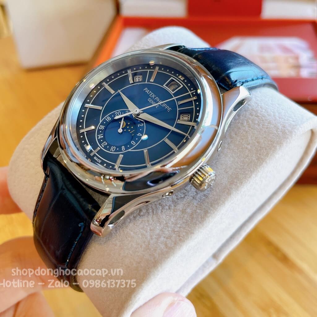 Đồng Hồ Patek Philippe Nam Cơ Tự Động Dây Da Xanh Vỏ Silver 40mm