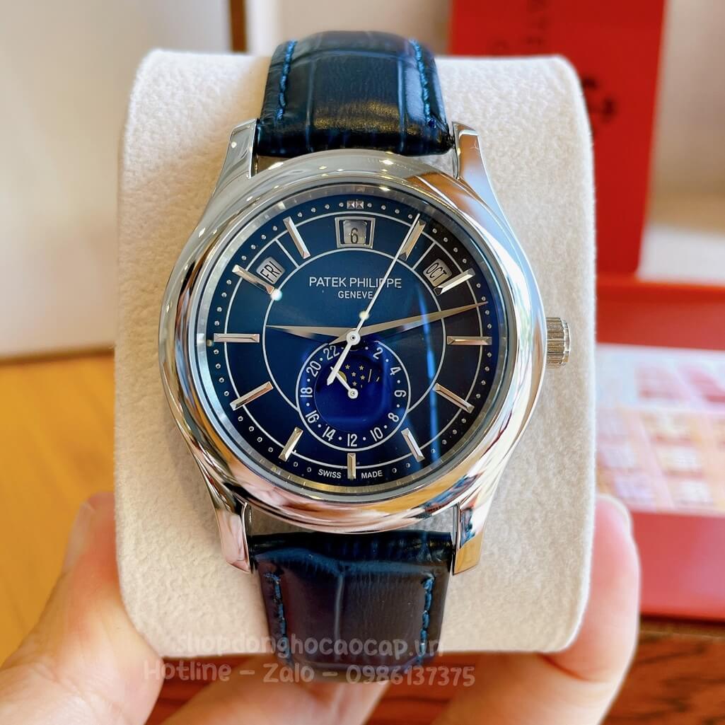 Đồng Hồ Patek Philippe Nam Cơ Tự Động Dây Da Xanh Vỏ Silver 40mm