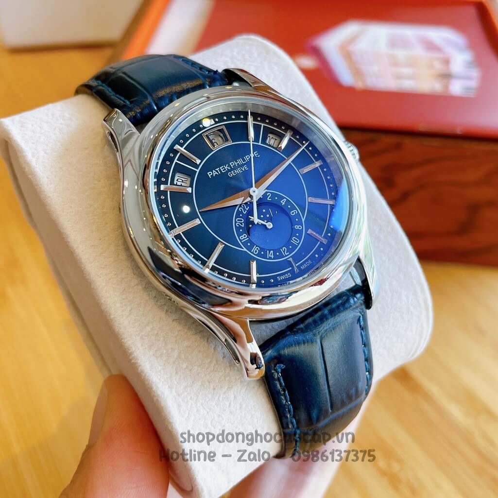 Đồng Hồ Patek Philippe Nam Cơ Tự Động Dây Da Xanh Vỏ Silver 40mm