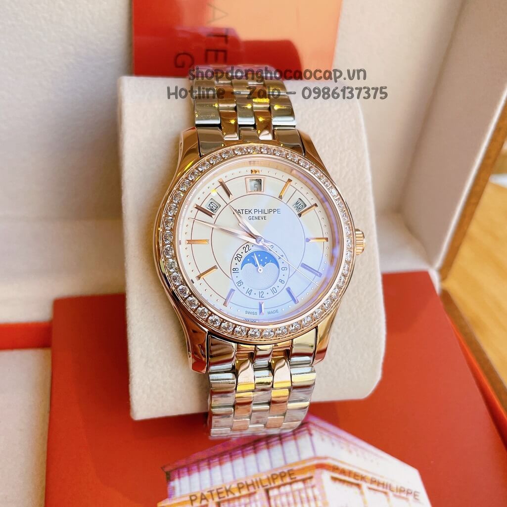 Đồng Hồ Patek Philippe Nam Cơ Tự Động Dây Thép Demi Rose Đính Đá Mịn 40mm