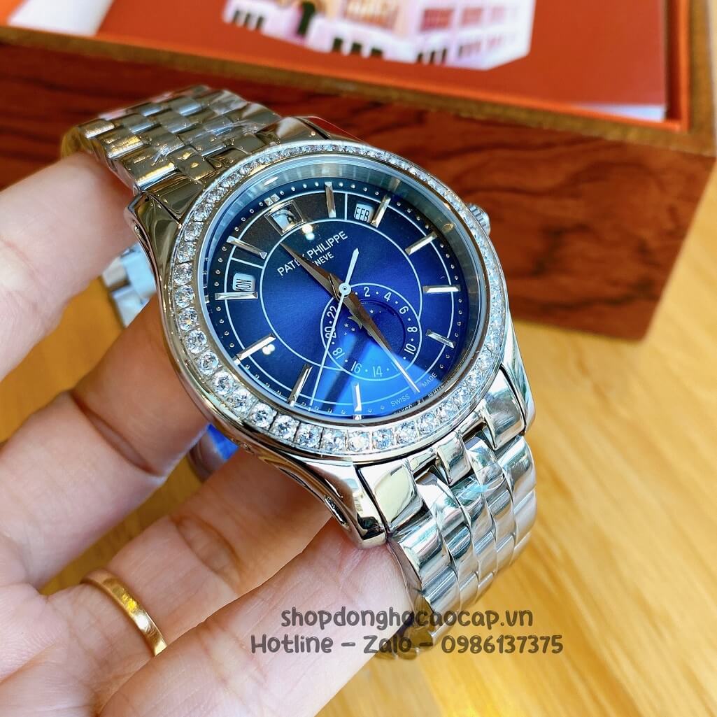 Đồng Hồ Patek Philippe Nam Cơ Tự Động Dây Thép Silver Niềng Đá Mịn 40mm