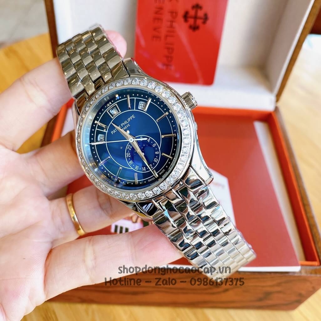 Đồng Hồ Patek Philippe Nam Cơ Tự Động Dây Thép Silver Niềng Đá Mịn 40mm