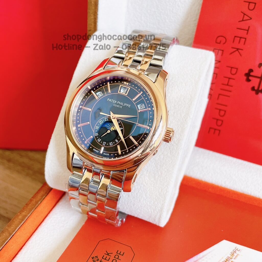 Đồng Hồ Patek Philippe Nam Cơ Tự Động Dây Thép Demi Mặt Đen Ombre 40mm