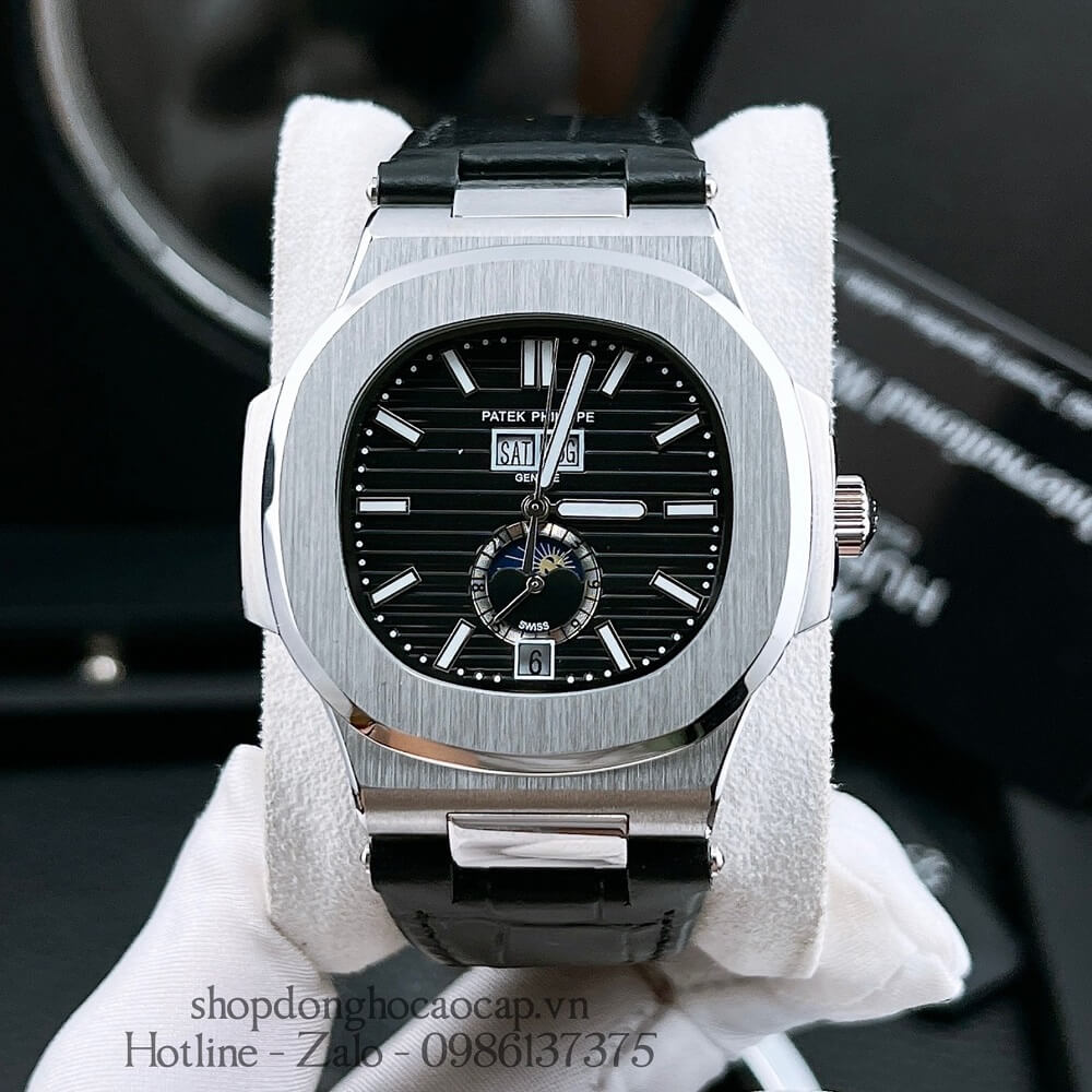 Đồng Hồ Patek Philippe Nam Máy Tự Động Dây Da Đen Silver 42mm