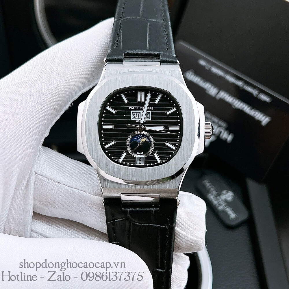 Đồng Hồ Patek Philippe Nam Máy Tự Động Dây Da Đen Silver 42x42mm