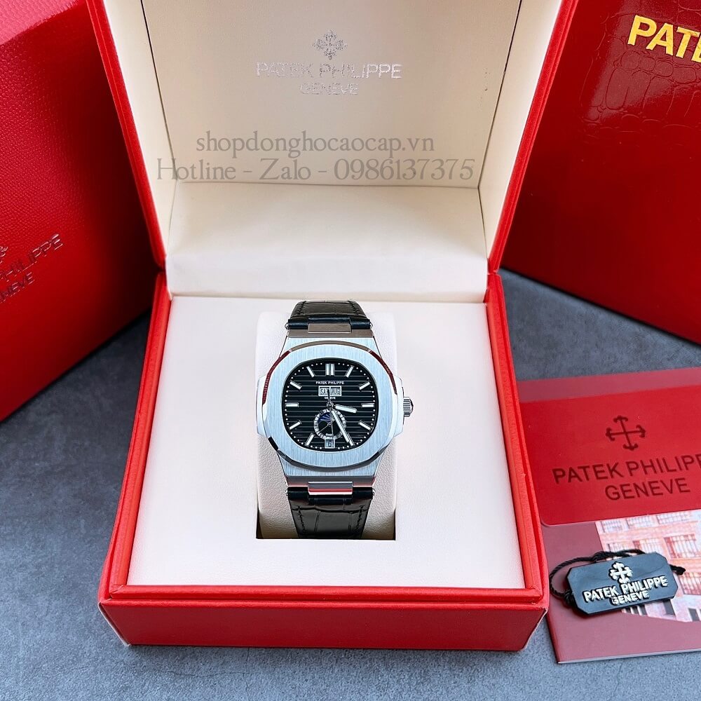 Đồng Hồ Patek Philippe Nam Máy Tự Động Dây Da Đen Silver 42x42mm