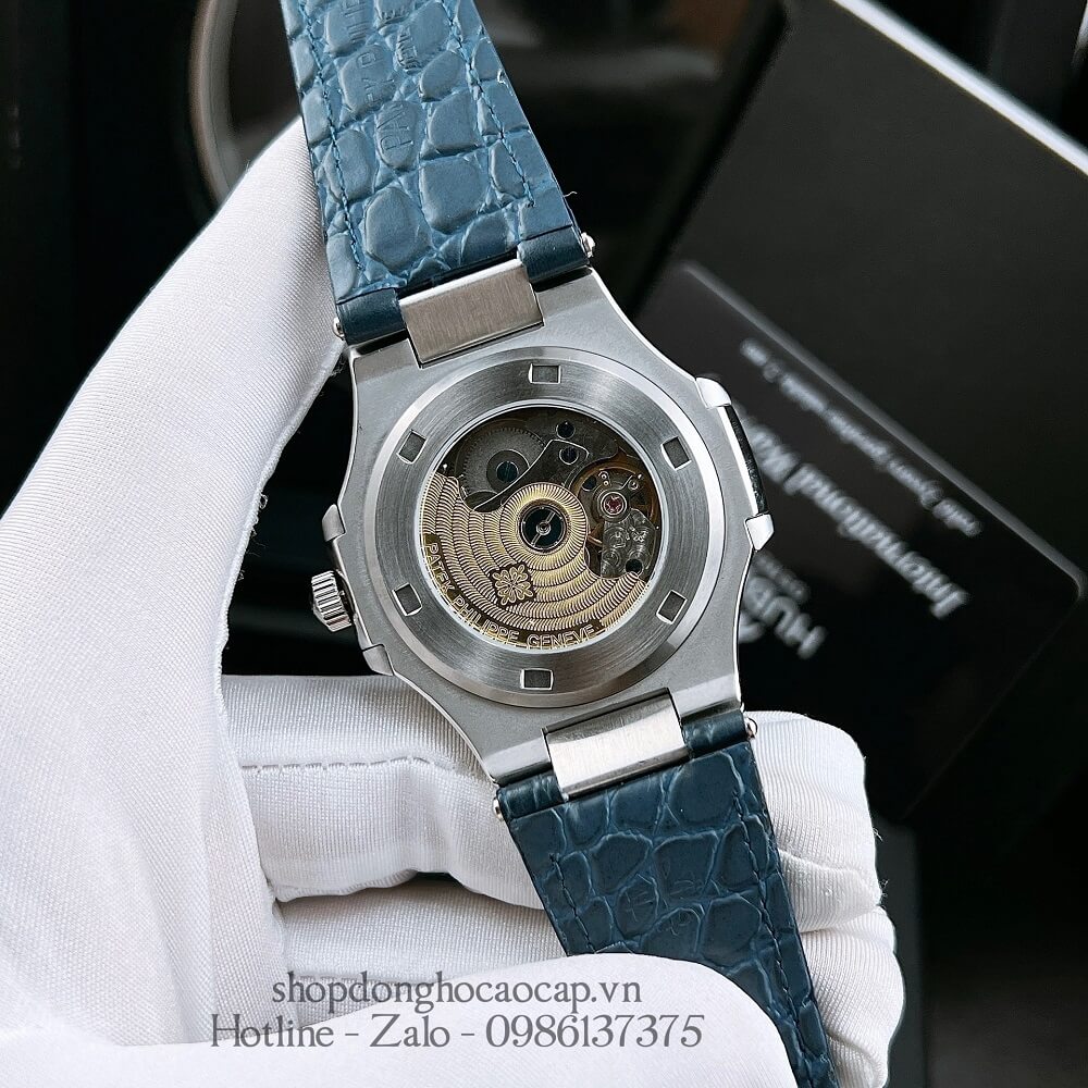 Đồng Hồ Patek Philippe Nam Máy Tự Động Dây Da Xanh Silver 42x42mm