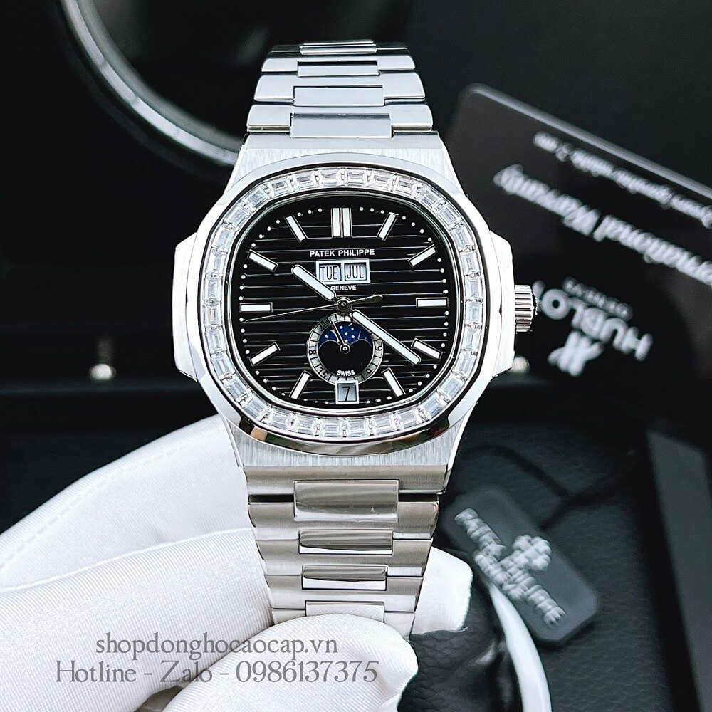 Đồng Hồ Patek Philippe Nam Máy Tự Động Dây Inox Bạc Mặt Đen 42mm