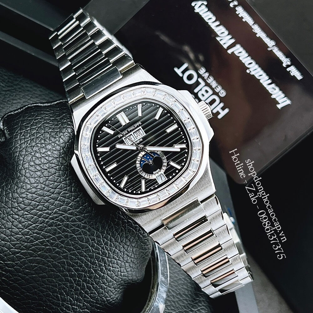 Đồng Hồ Patek Philippe Nam Máy Tự Động Dây Inox Bạc Mặt Đen 42mm