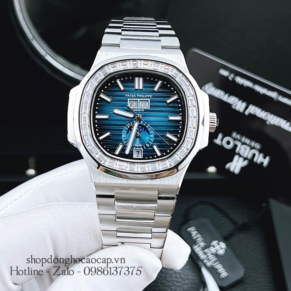 Đồng Hồ Patek Philippe Nam Máy Tự Động Dây Inox Bạc Mặt Xanh Dương 42mm