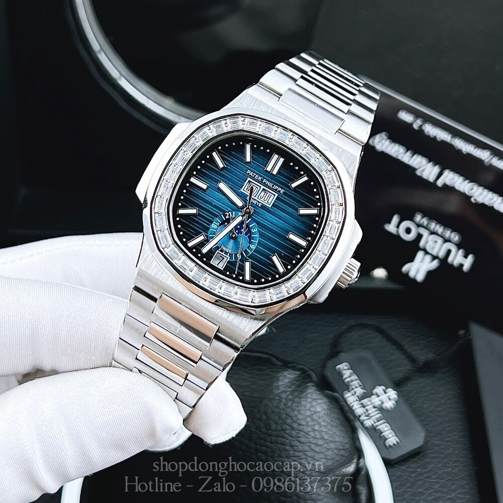 Đồng Hồ Patek Philippe Nam Máy Tự Động Dây Inox Bạc Mặt Xanh Dương 42mm