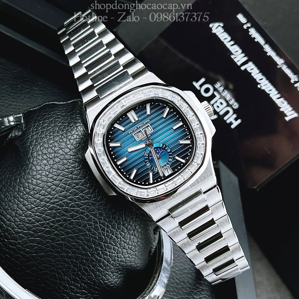 Đồng Hồ Patek Philippe Nam Máy Tự Động Dây Inox Bạc Mặt Xanh Dương 42mm