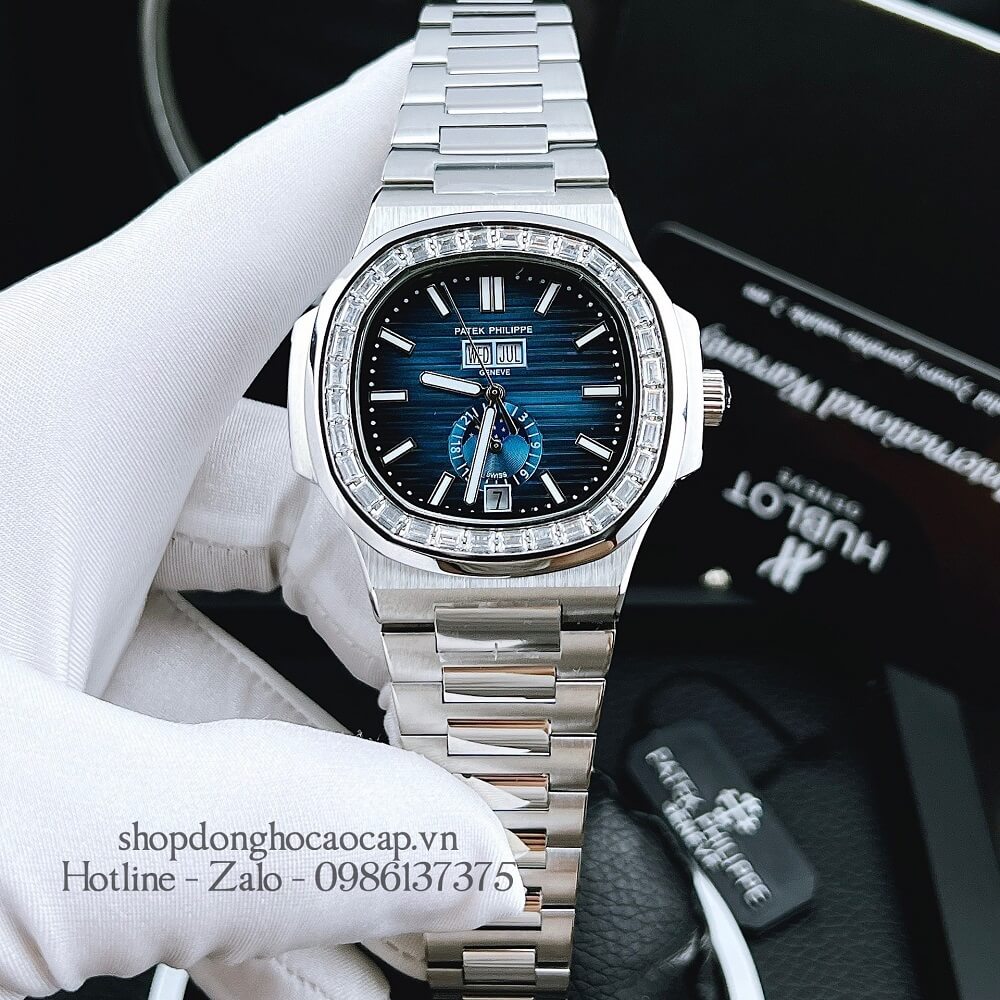 Đồng Hồ Patek Philippe Nam Máy Tự Động Dây Inox Bạc Mặt Xanh Dương 42mm
