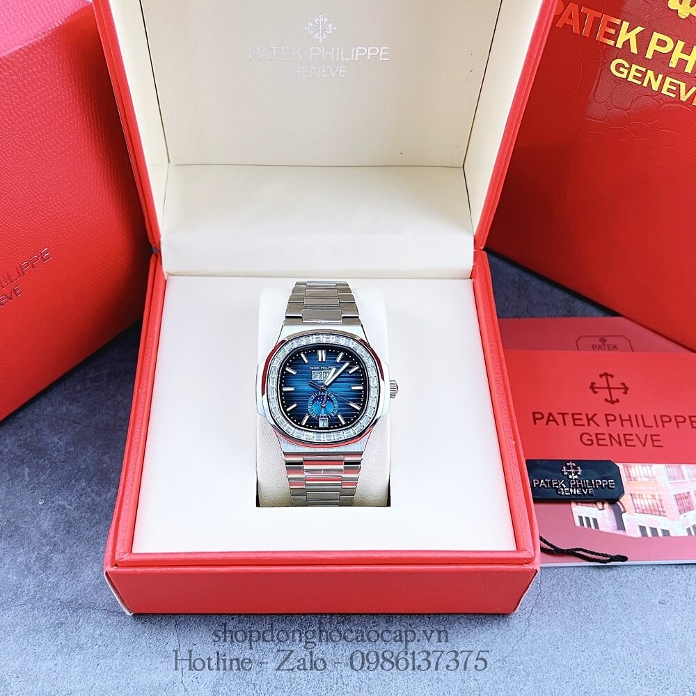 Đồng Hồ Patek Philippe Nam Máy Tự Động Dây Inox Bạc Mặt Xanh Dương 42mm