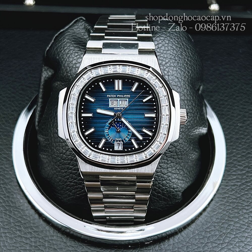 Đồng Hồ Patek Philippe Nam Máy Tự Động Dây Inox Bạc Mặt Xanh Dương 42mm