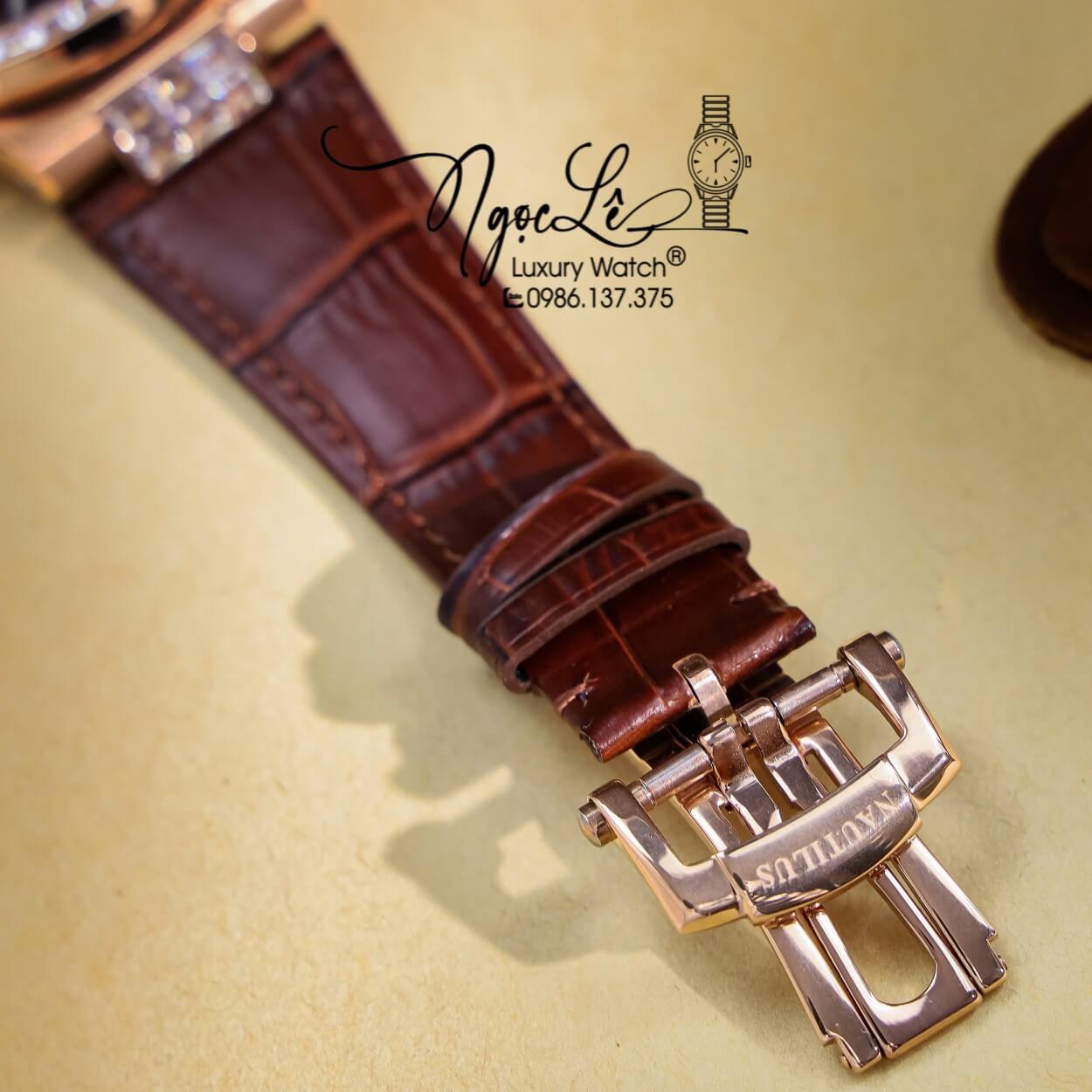 Đồng Hồ Nam Patek Philippe Nautilus 5724R Tự Động Dây Da Nâu Vỏ Rose Size 40mm