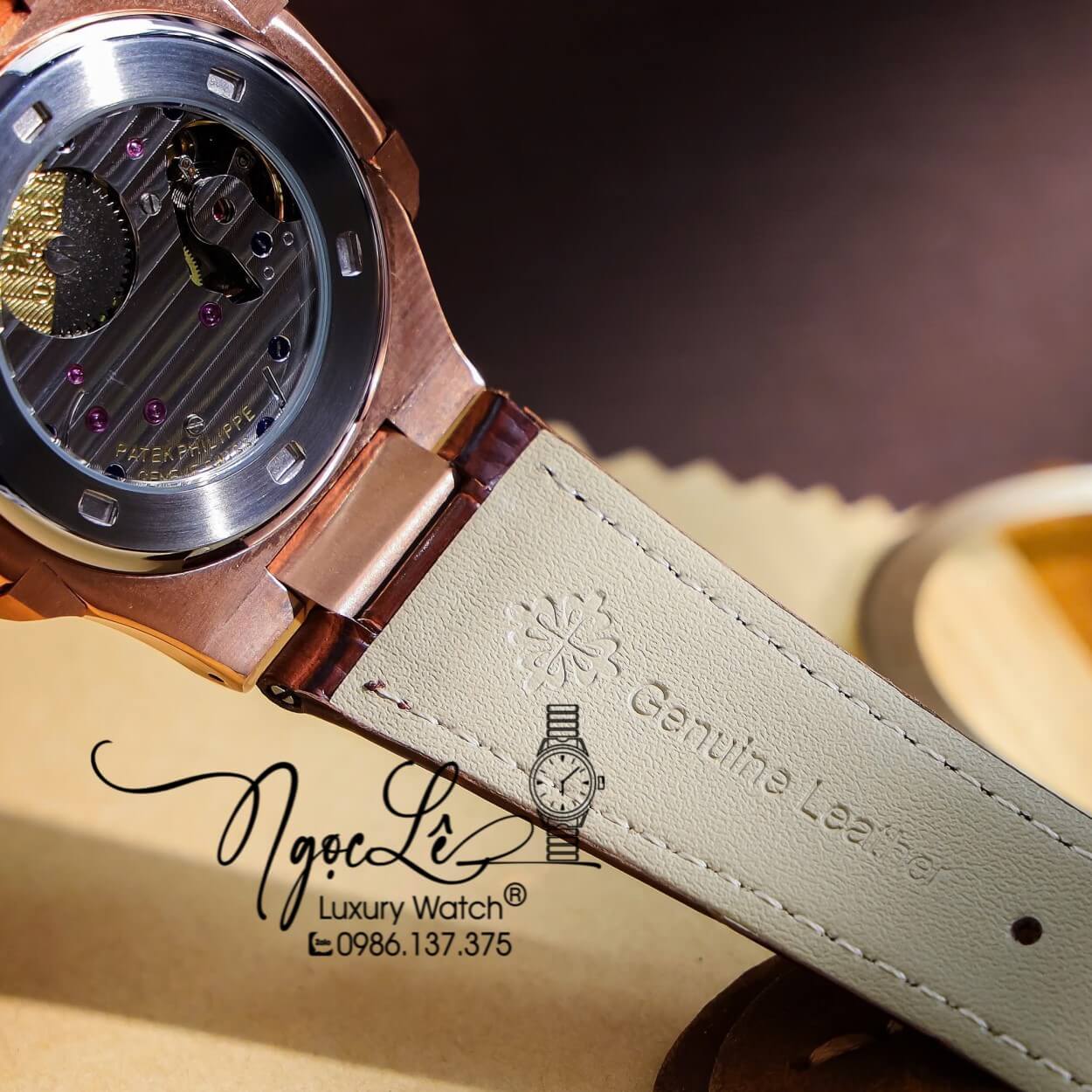 Đồng Hồ Nam Patek Philippe Nautilus 5724R Tự Động Dây Da Nâu Vỏ Rose Size 40mm