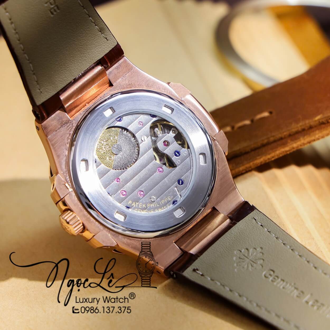 Đồng Hồ Nam Patek Philippe Nautilus 5724R Tự Động Dây Da Nâu Vỏ Rose Size 40mm
