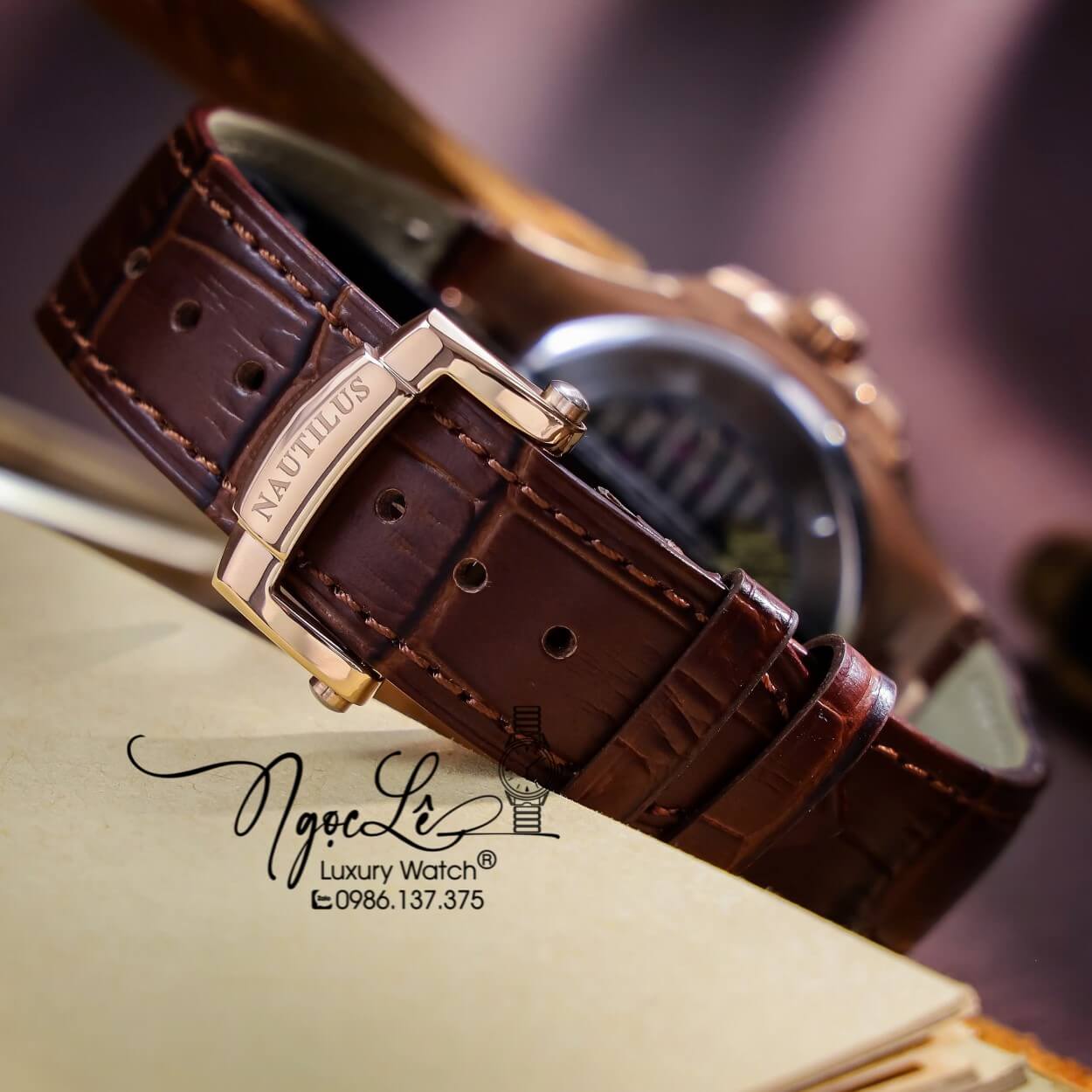 Đồng Hồ Nam Patek Philippe Nautilus 5724R Tự Động Dây Da Nâu Vỏ Rose Size 40mm