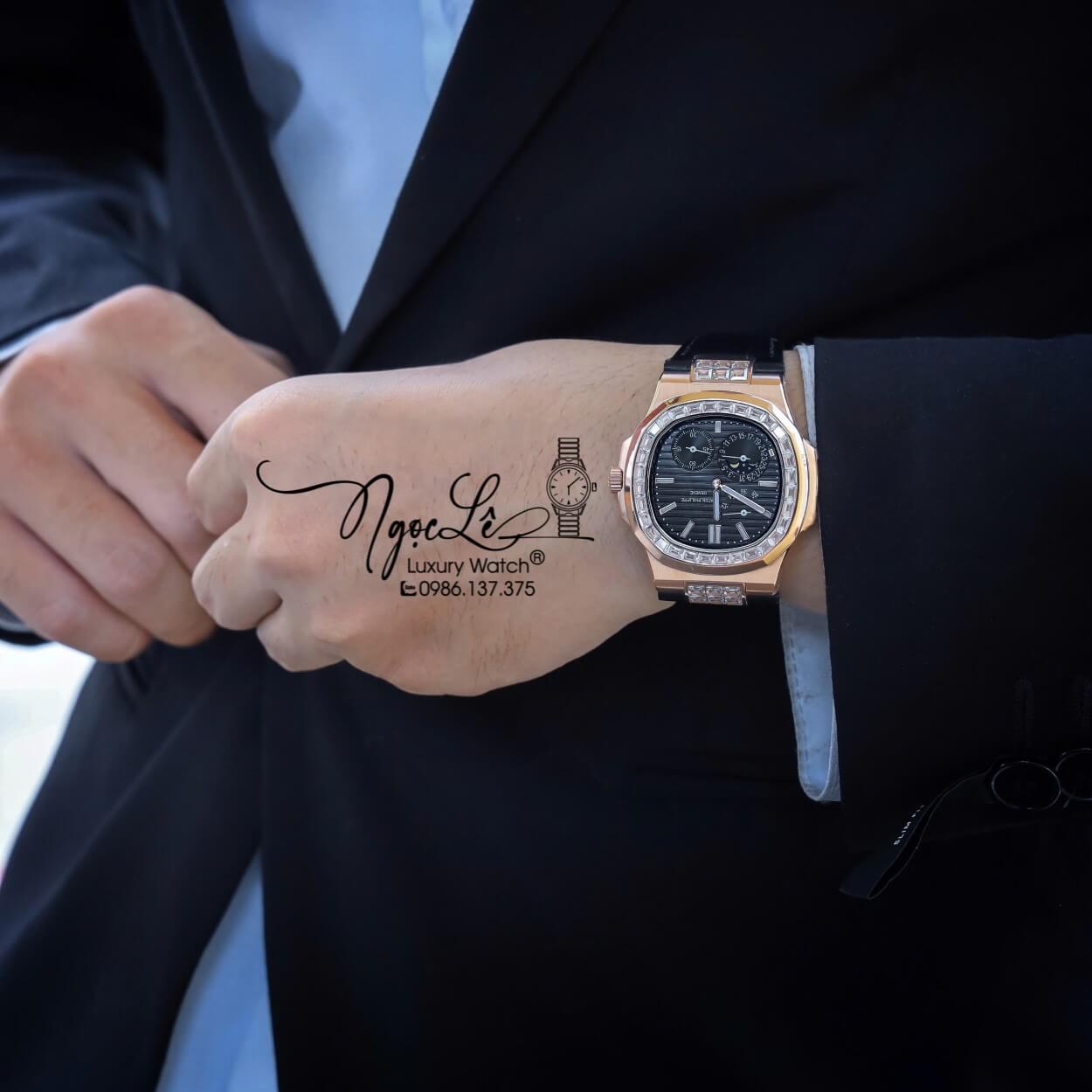 Đồng Hồ Nam Patek Philippe Nautilus 5724R Tự Động Dây Da Đen Vỏ Rose Size 40mm