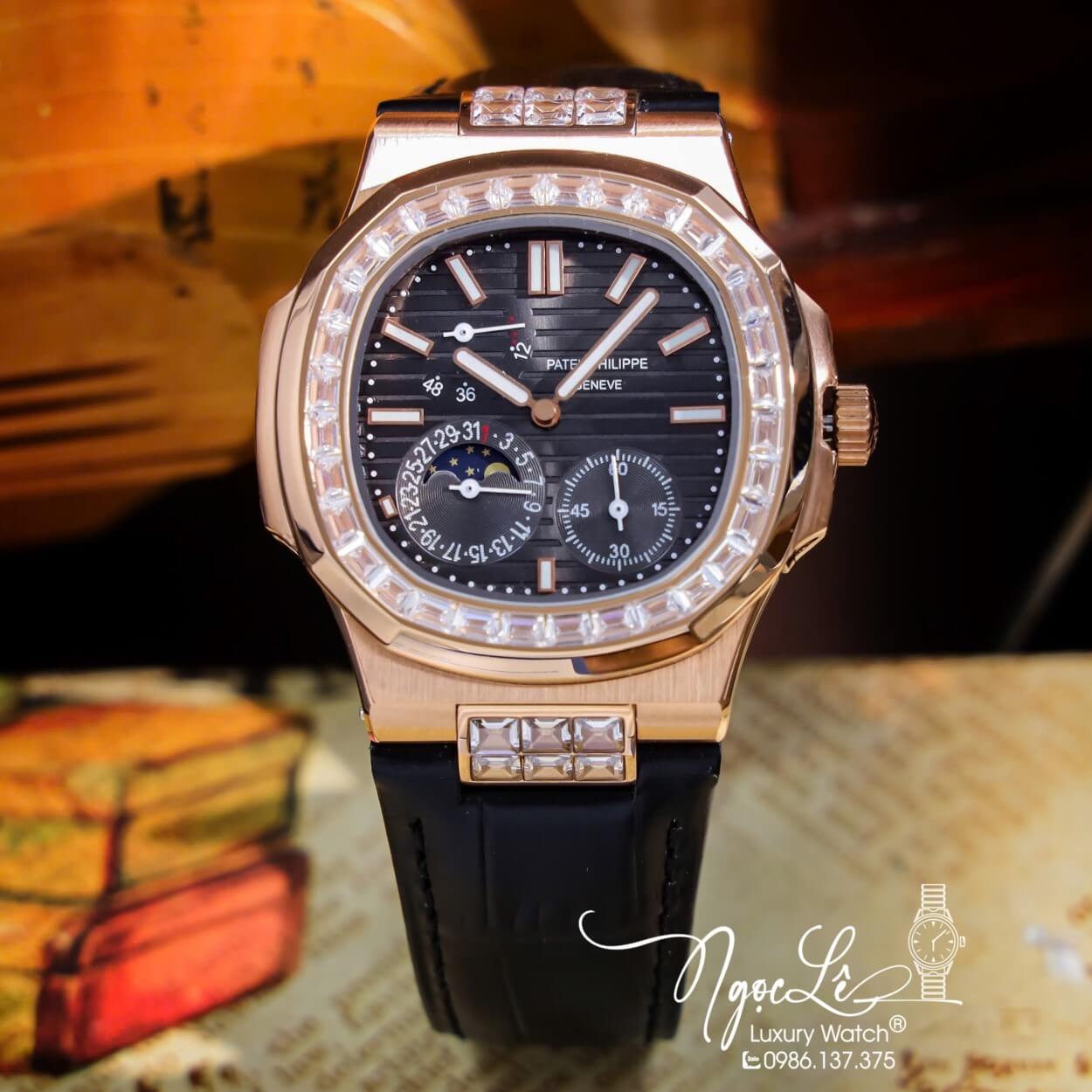 Đồng Hồ Nam Patek Philippe Nautilus 5724R Tự Động Dây Da Đen Vỏ Rose Size 40mm