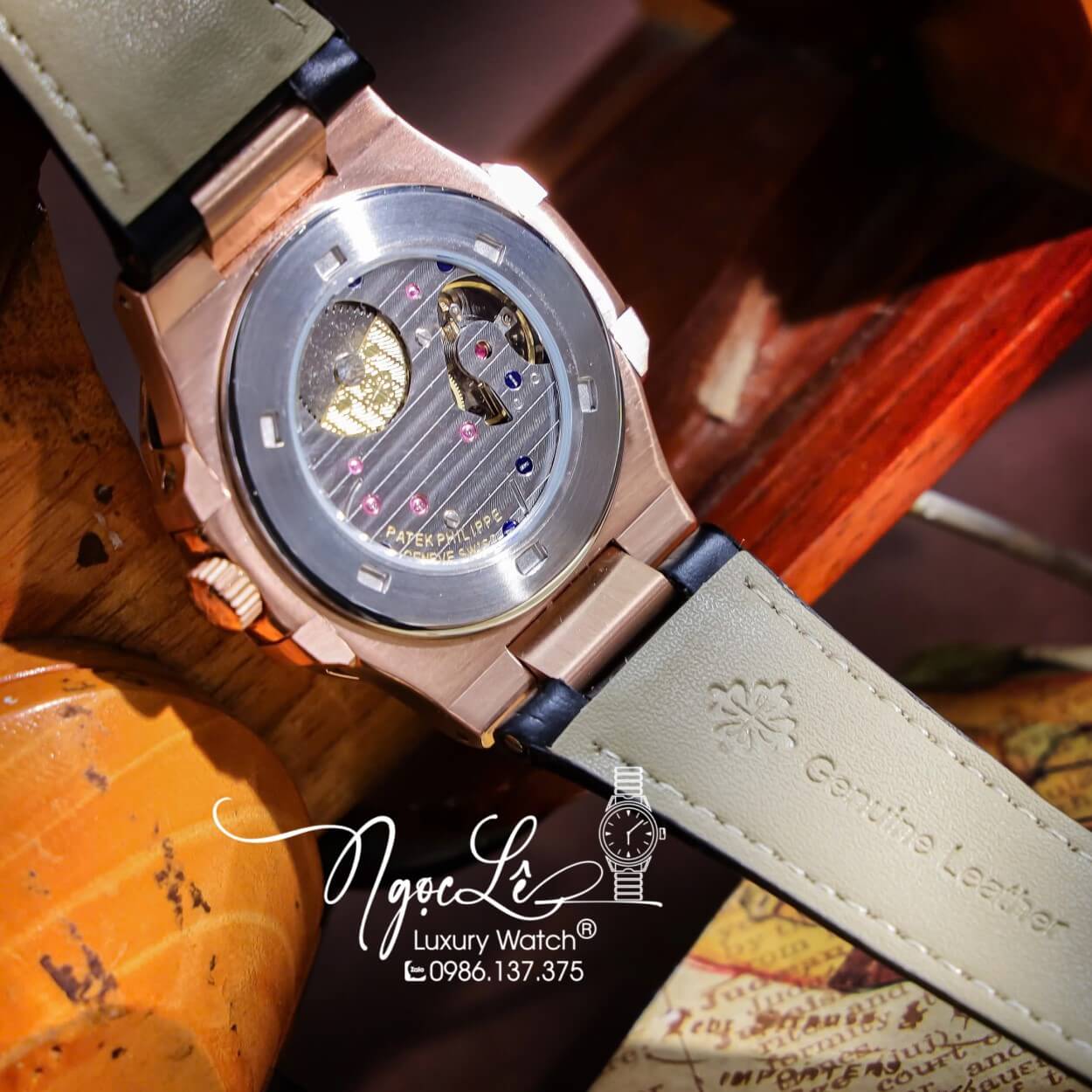 Đồng Hồ Nam Patek Philippe Nautilus 5724R Tự Động Dây Da Đen Vỏ Rose Size 40mm