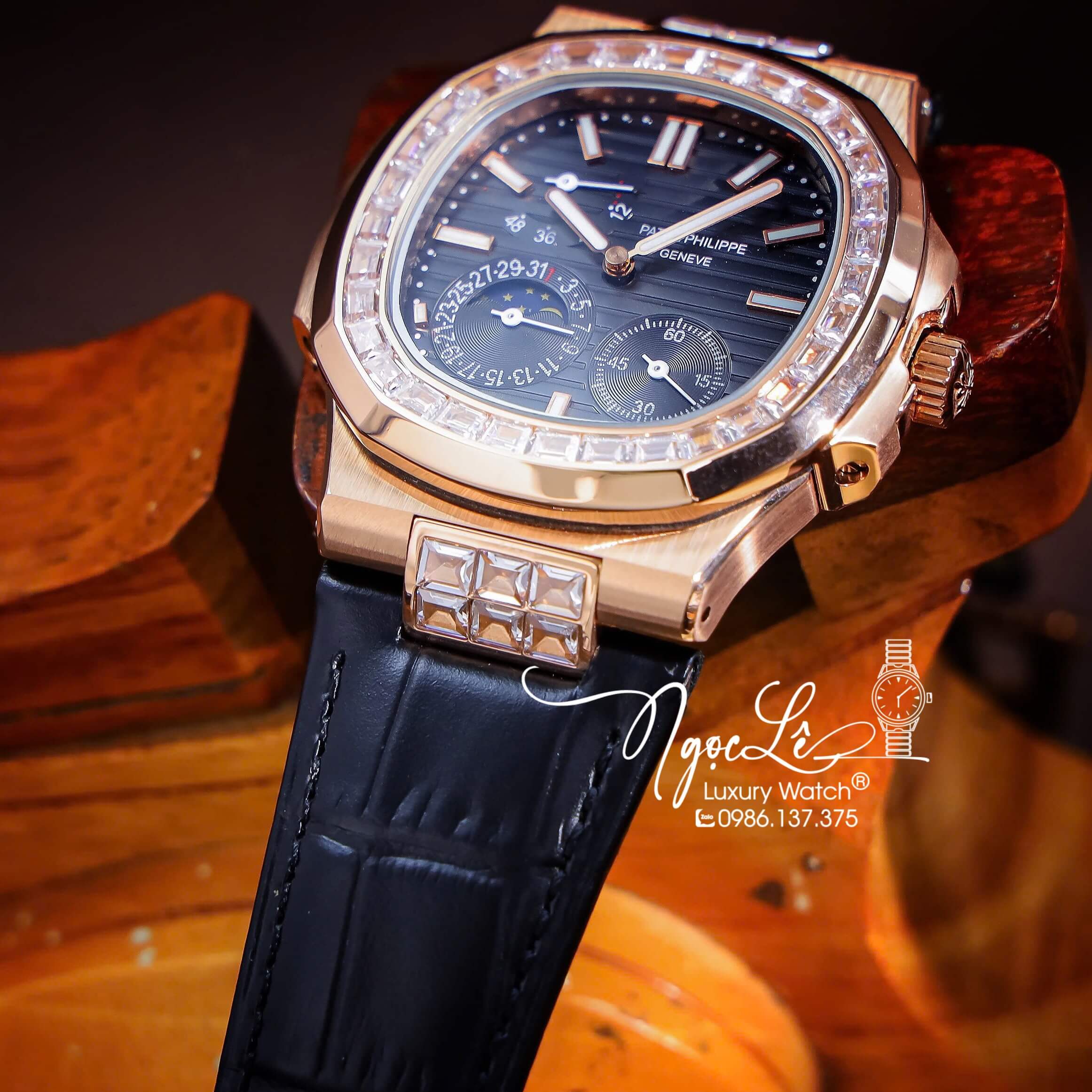 Đồng Hồ Nam Patek Philippe Nautilus 5724R Tự Động Dây Da Đen Vỏ Rose Size 40mm