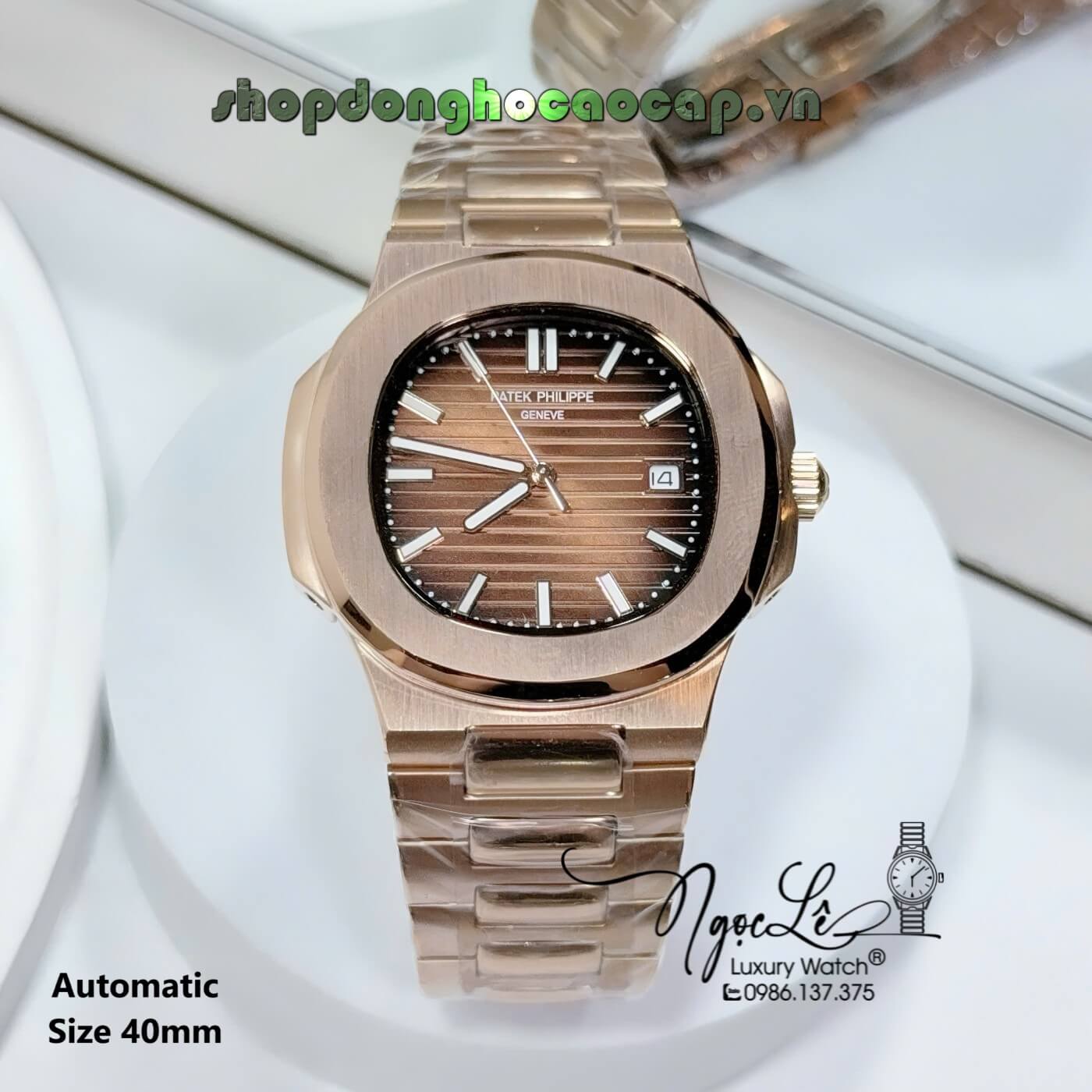 Đồng Hồ Patek Philippe Nautilus Nam Máy Cơ Tự Động Rose Gold Mặt Nâu Size 40mm