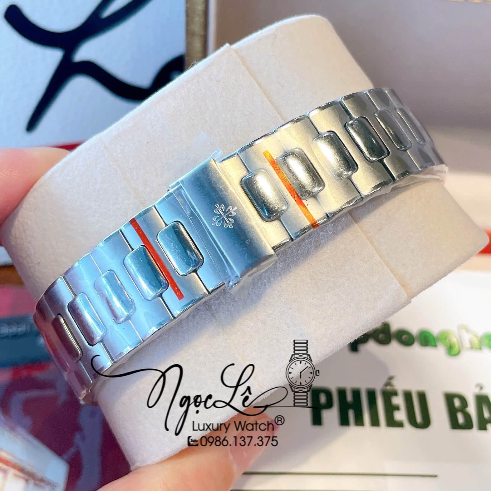 Đồng Hồ Patek Philippe Nautilus Nam Tự Động Dây Kim Loại Silver Mặt Ombre Nâu Đính Đá Size 40mm