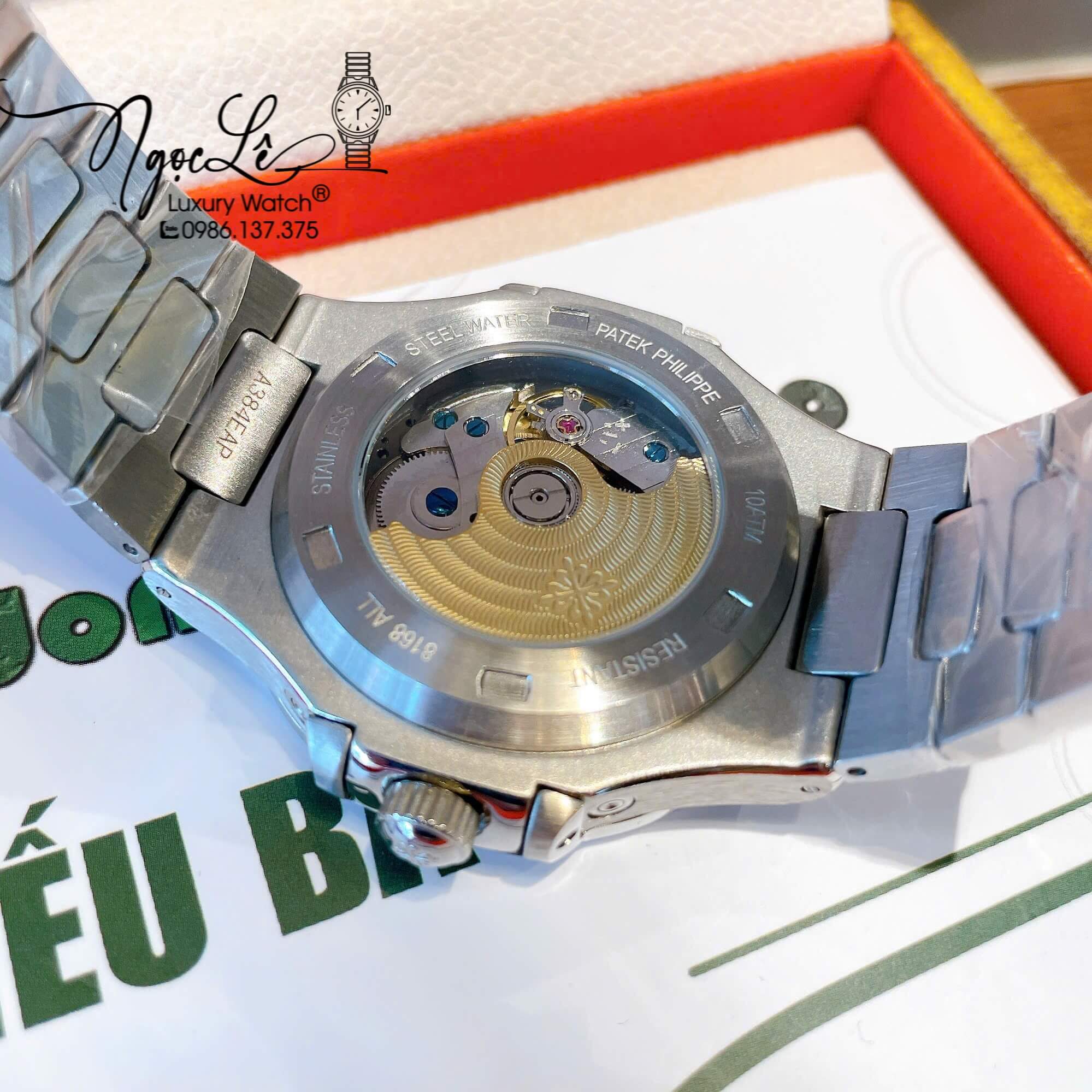 Đồng Hồ Patek Philippe Nautilus Nam Tự Động Dây Kim Loại Silver Mặt Ombre Nâu Đính Đá Size 40mm