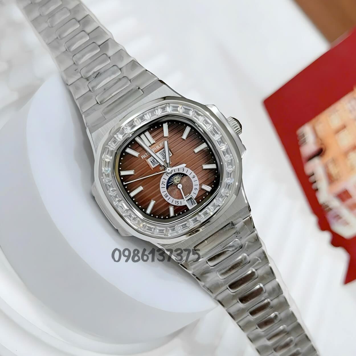 Đồng hồ Patek Philippe Nautilus dây thép bạc mặt nâu - Đồng hồ Patek Philippe nam máy cơ size 40mm