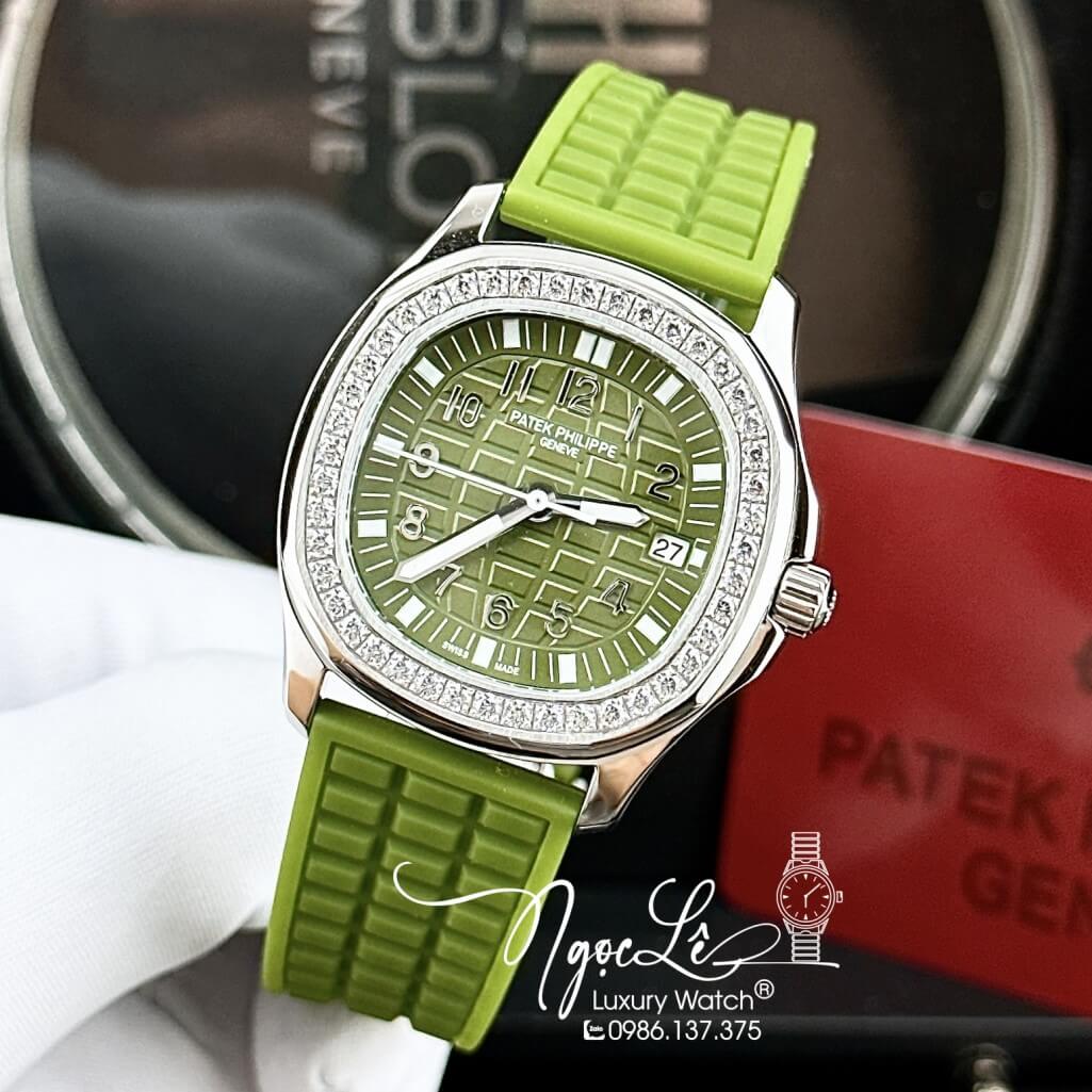 Đồng Hồ Patek Philippe Nữ Dây Silicon Màu Xanh Đính Đá 35mm