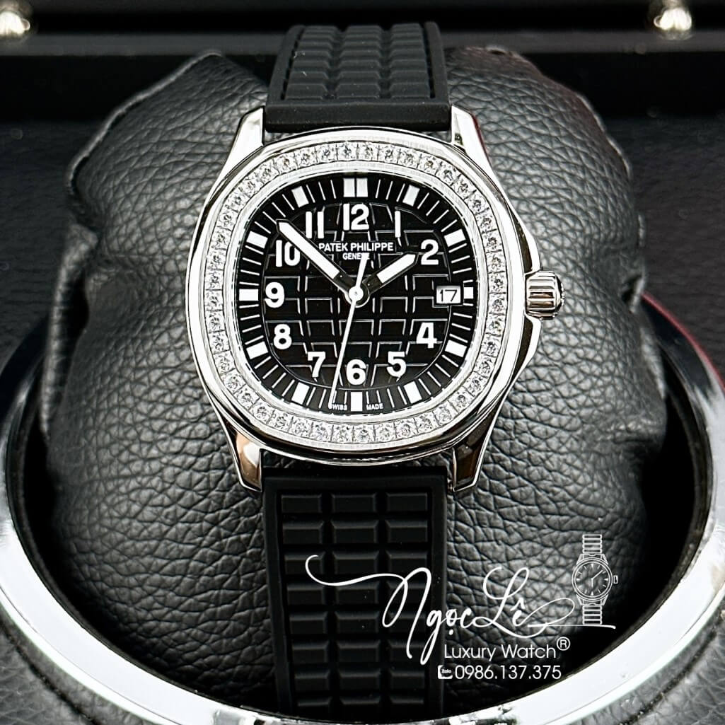 Đồng Hồ Patek Philippe Nữ Dây Silicon Màu Đen Đính Đá 35mm