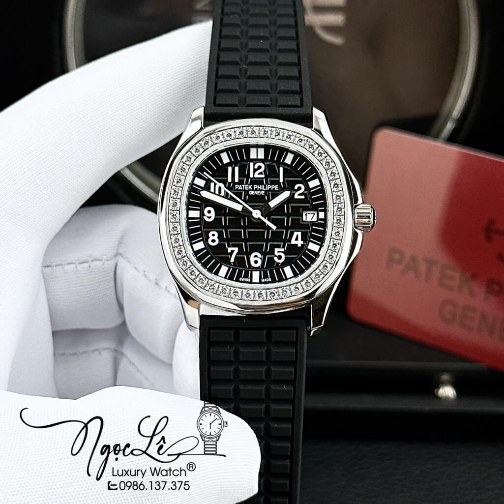 Đồng Hồ Patek Philippe Nữ Dây Silicon Màu Đen Đính Đá 35mm