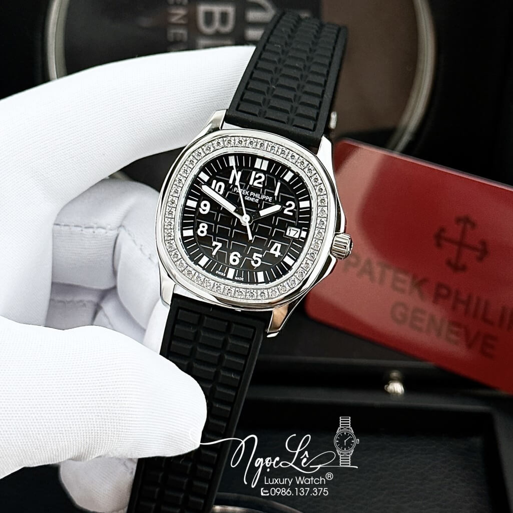 Đồng Hồ Patek Philippe Nữ Dây Silicon Màu Đen Đính Đá 35mm