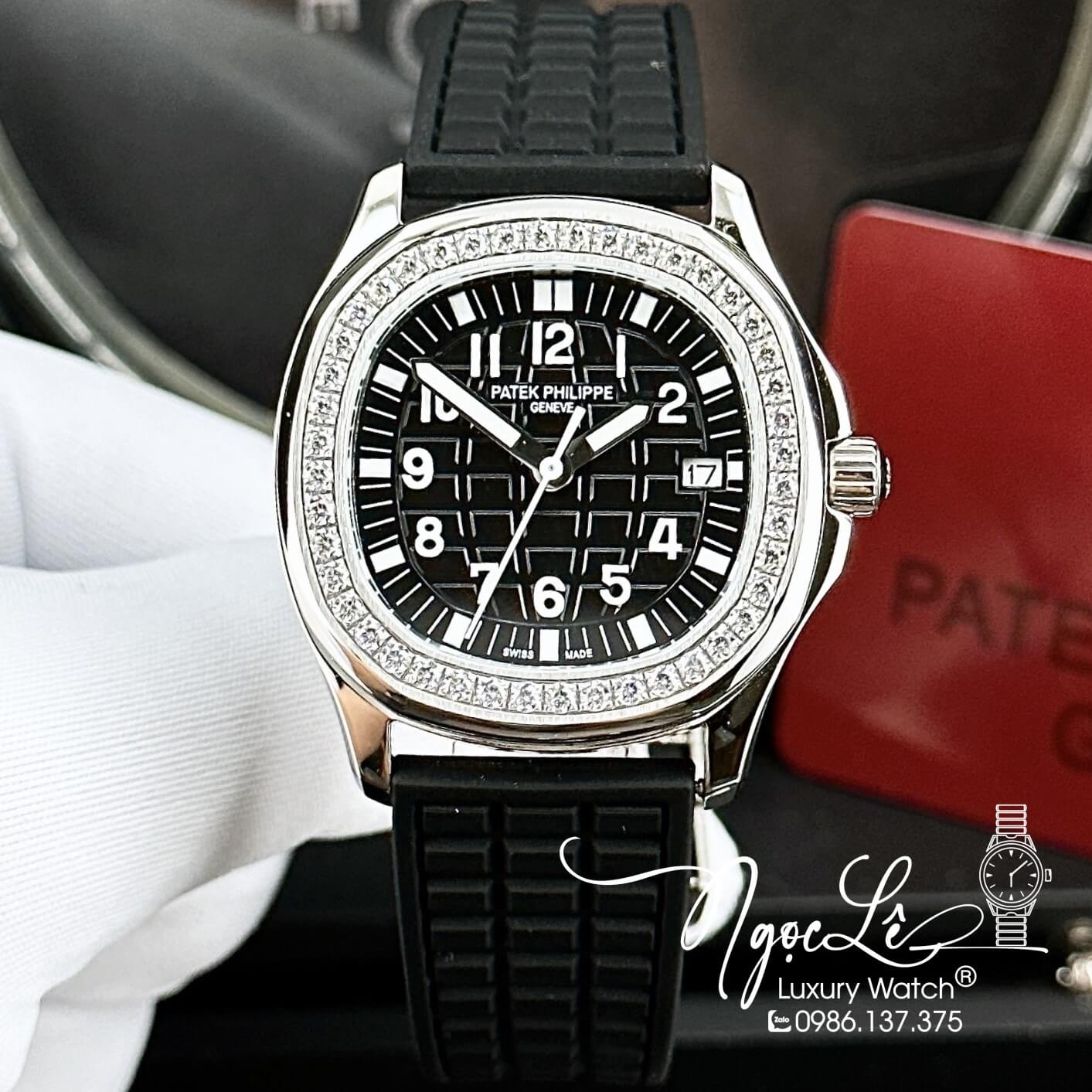 Đồng Hồ Patek Philippe Nữ Dây Silicon Màu Đen Đính Đá 35mm