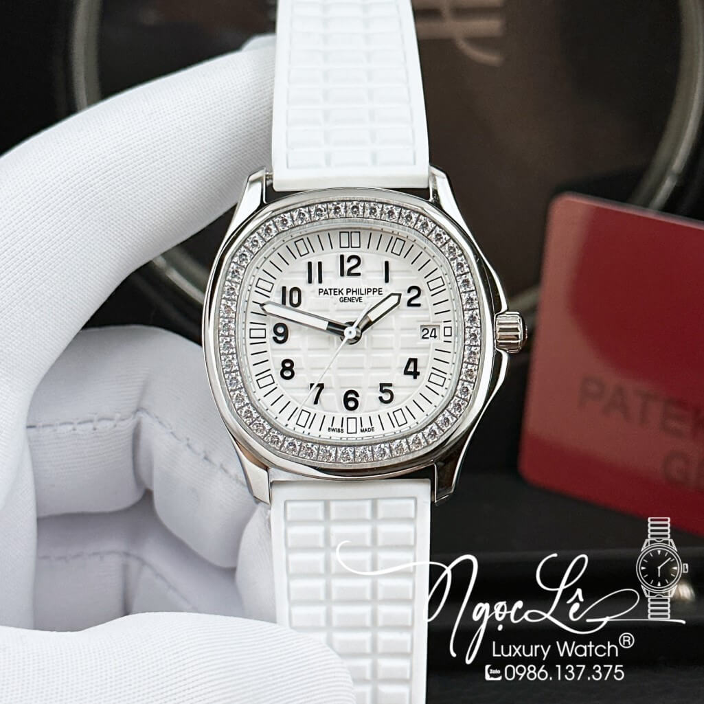 Đồng Hồ Patek Philippe Nữ Dây Silicon Màu Trắng Đính Đá 35mm