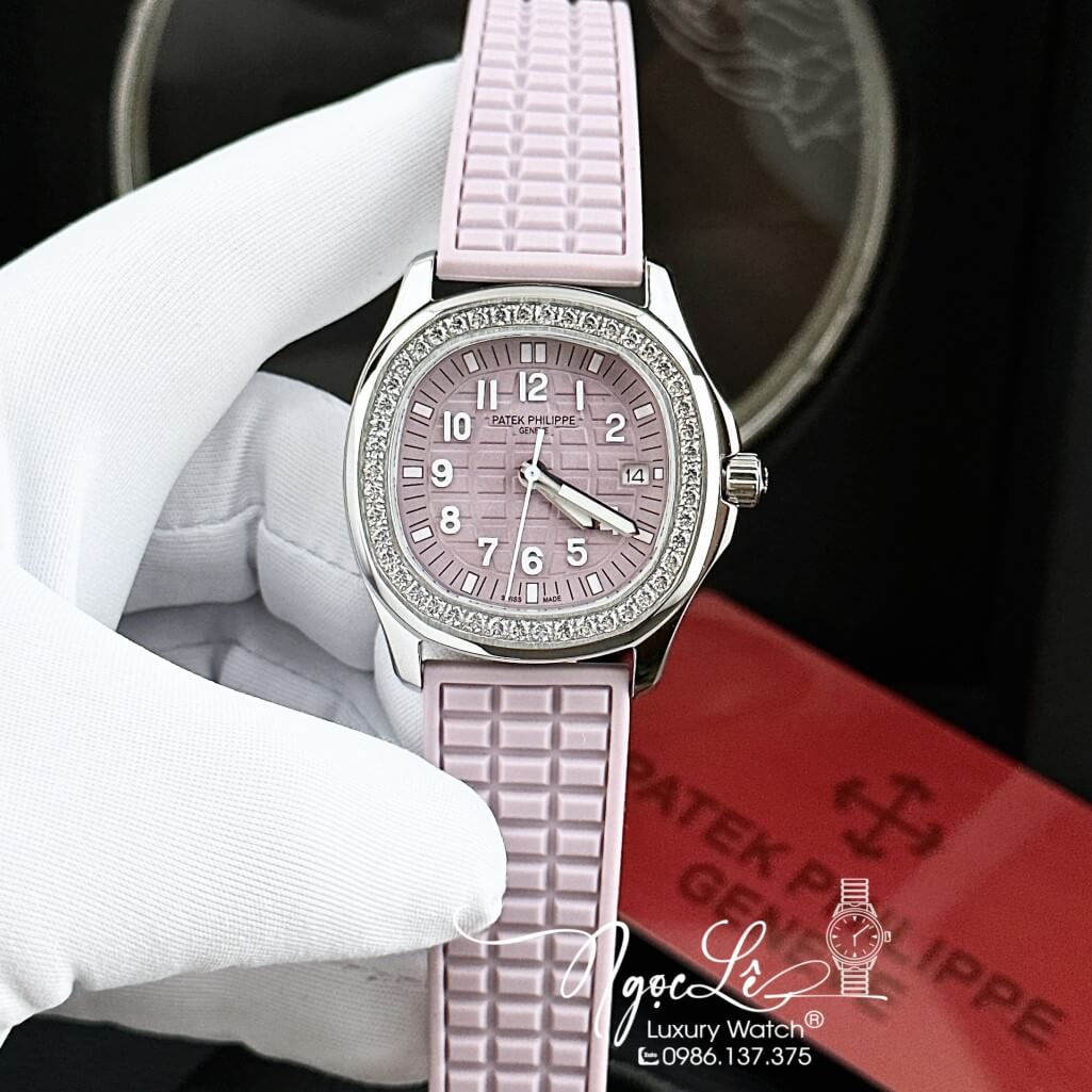 Đồng Hồ Patek Philippe Nữ Dây Silicon Màu Hồng Tím Đính Đá 35mm