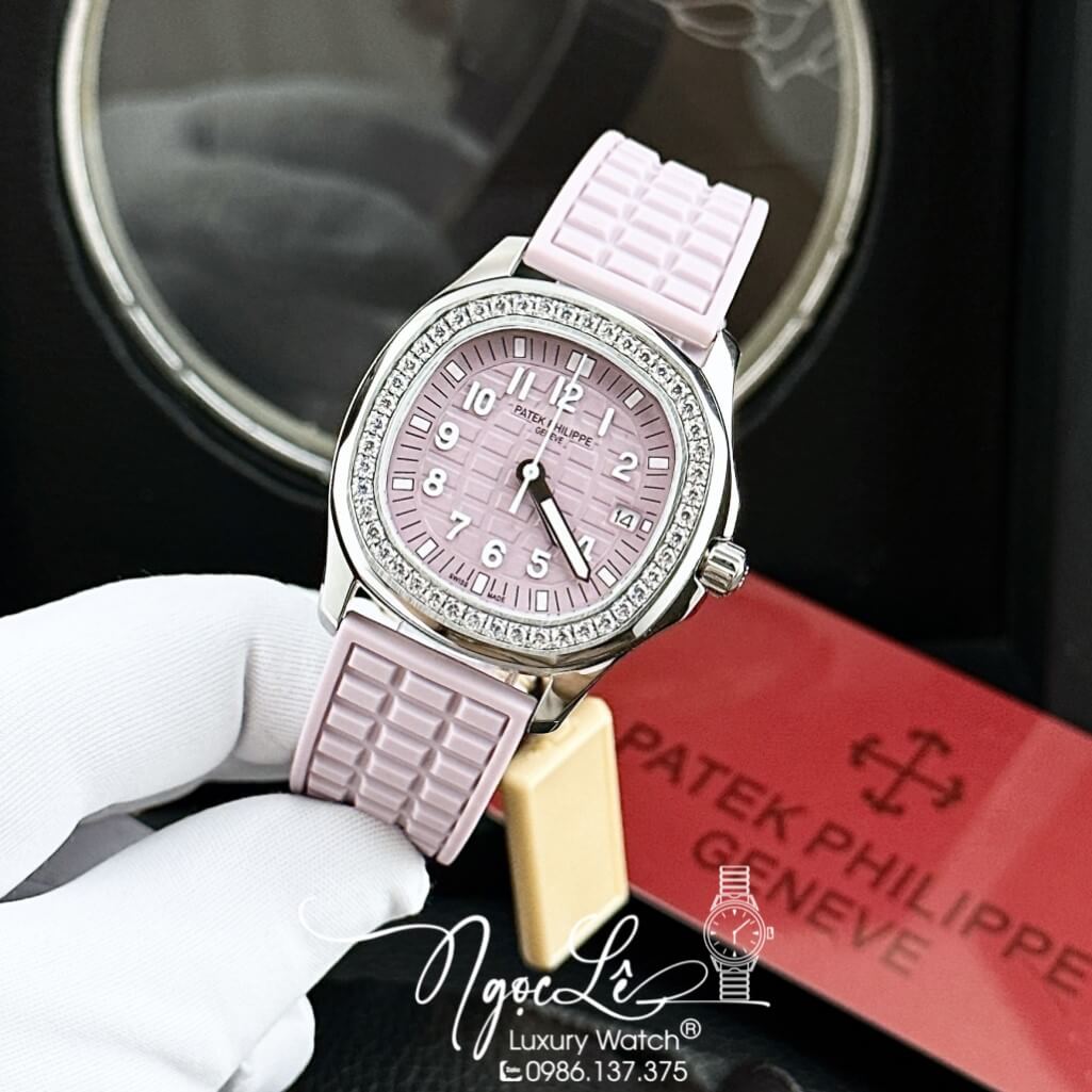 Đồng Hồ Patek Philippe Nữ Dây Silicon Màu Hồng Tím Đính Đá 35mm