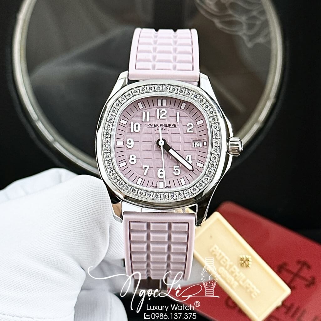Đồng Hồ Patek Philippe Nữ Dây Silicon Màu Hồng Tím Đính Đá 35mm