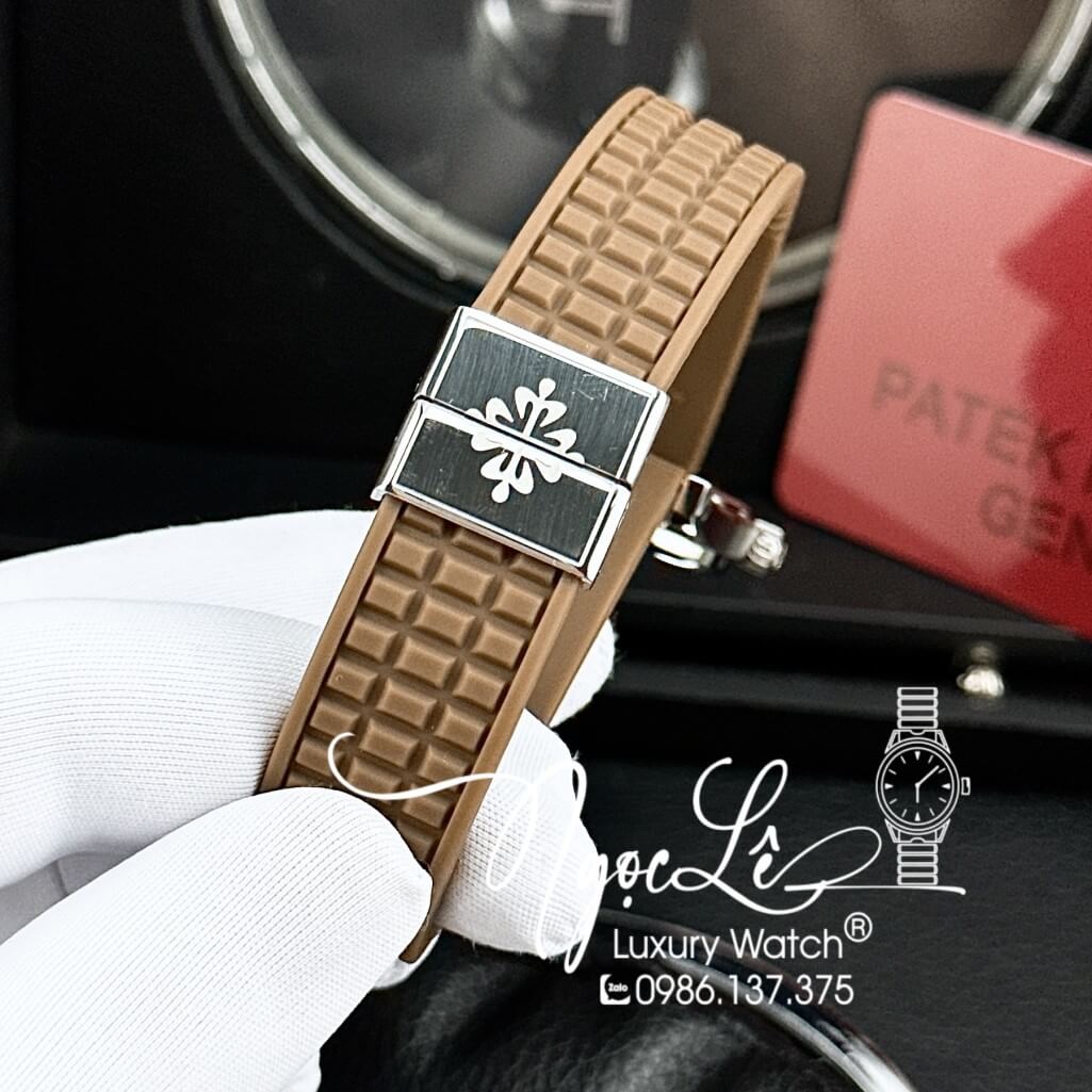 Đồng Hồ Patek Philippe Nữ Dây Silicon Màu Nâu Socola Đính Đá 35mm