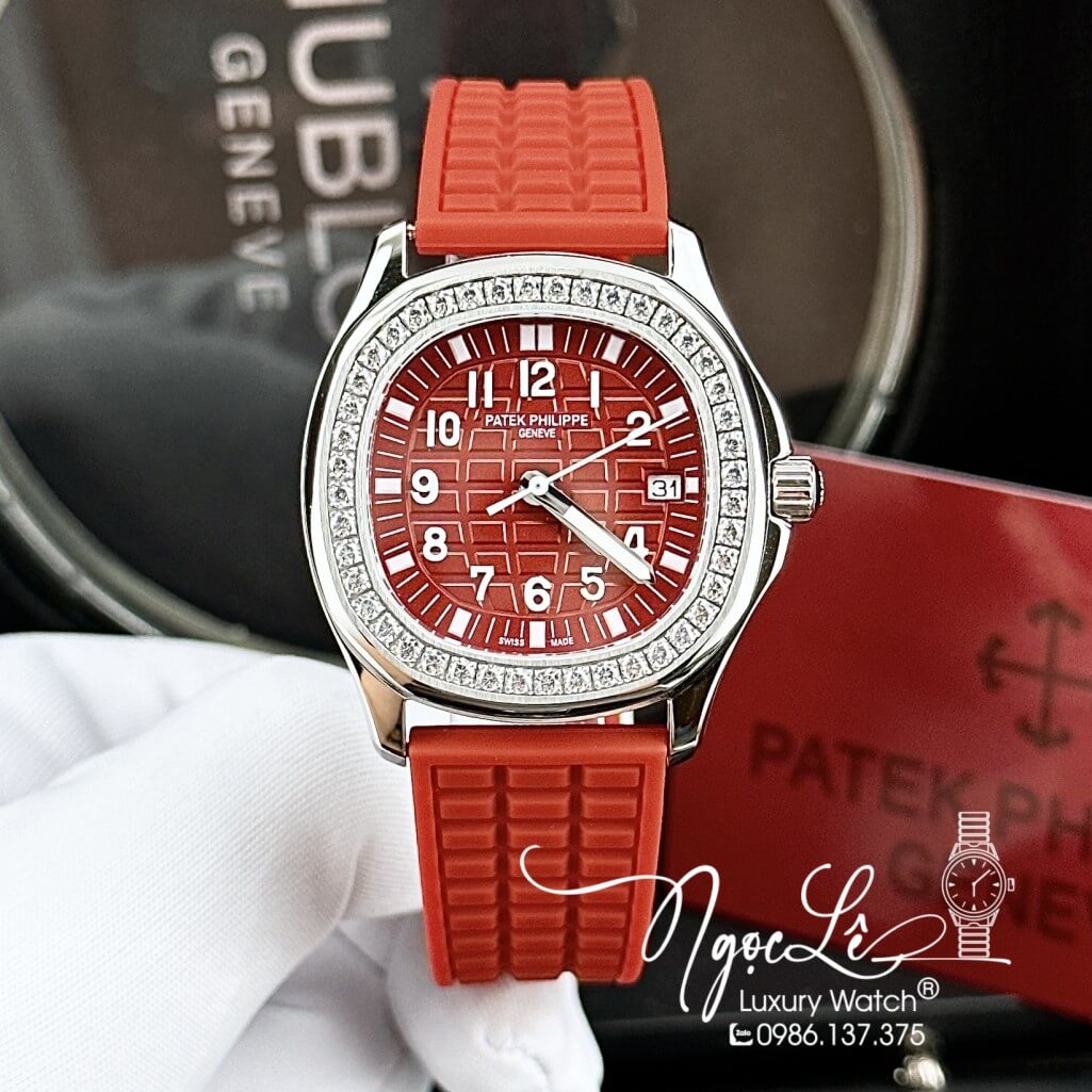 Đồng Hồ Patek Philippe Nữ Dây Silicon Màu Đỏ Đính Đá 35mm