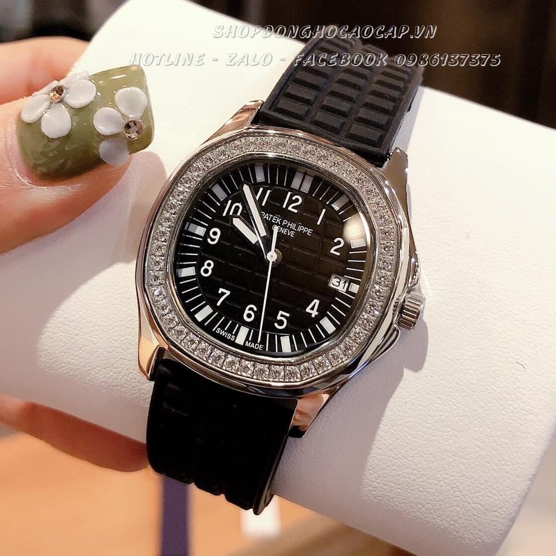 Đồng Hồ Patek Philippe Nữ Dây Silicon Đen Silver 35mm