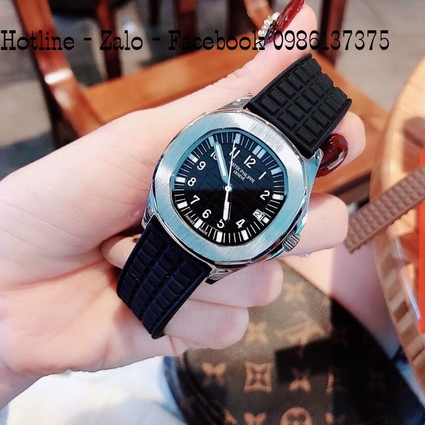 Đồng Hồ Nữ Patek Philippe Silicon Đen Silver 35mm