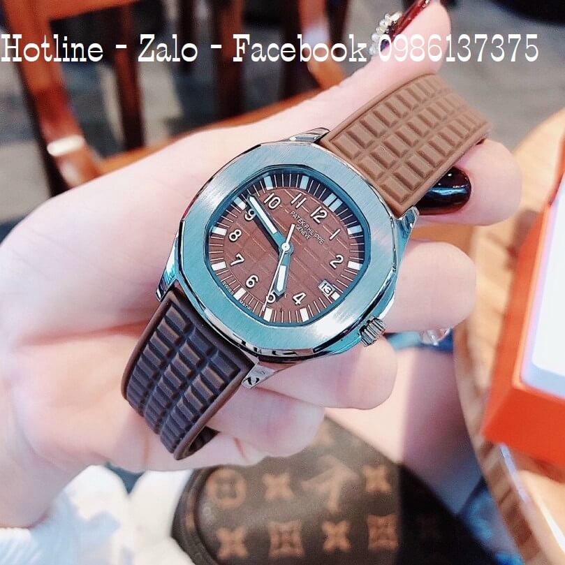 Đồng Hồ Nữ Patek Philippe Silicon Nâu Silver 35mm