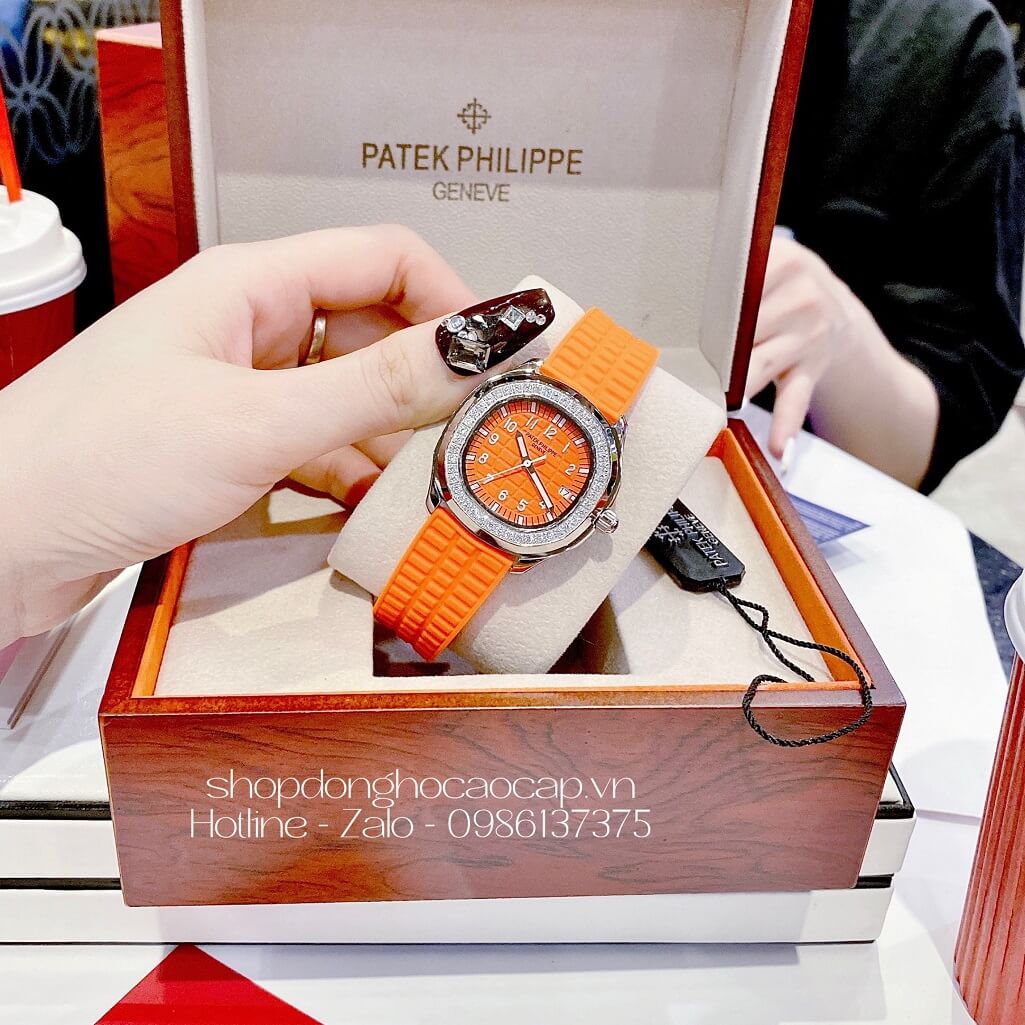 Đồng Hồ Patek Philippe Nữ Dây Silicon Màu Cam 35mm